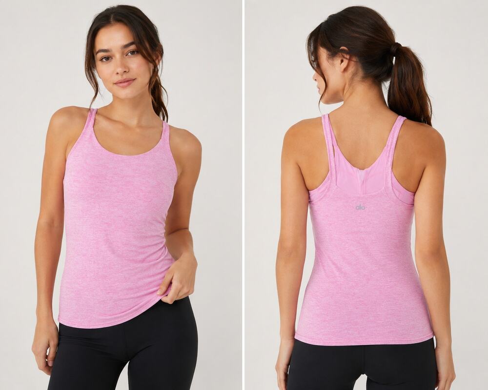 Alo Yoga Pink Heathered Built-In Bra Tank Top – Women’s Medium